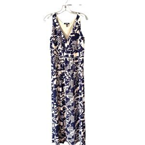 Chaps Maxi Dress 16W Purple White Geo Print Sleeveless Ralph Lauren *Pls Rd*